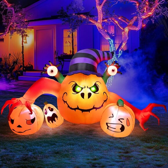 🆕Halloween Orange Outdoor Decorations with Build-in LED Lights Blow Up Pumpkin - Picture 1 of 8